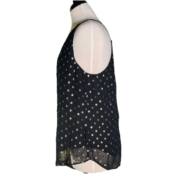 Loft Black Gold Polka Dots Spaghetti Strap Top Blouse Women's Size M - Picture 3 of 5